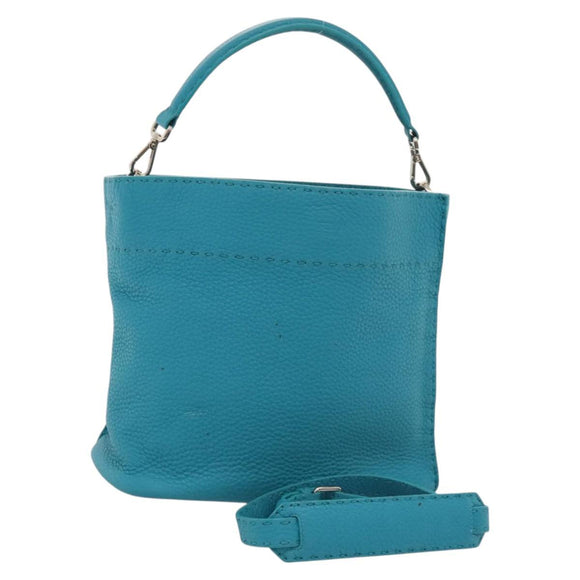 FENDI Anna Shoulder Bag Leather 2way Turquoise Blue Auth mr1226V