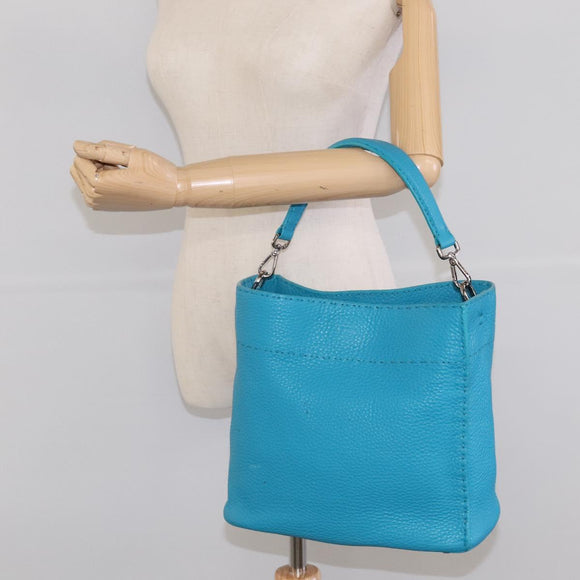 FENDI Anna Schultertasche Leder 2-Wege Türkis Blau Auth mr1226V