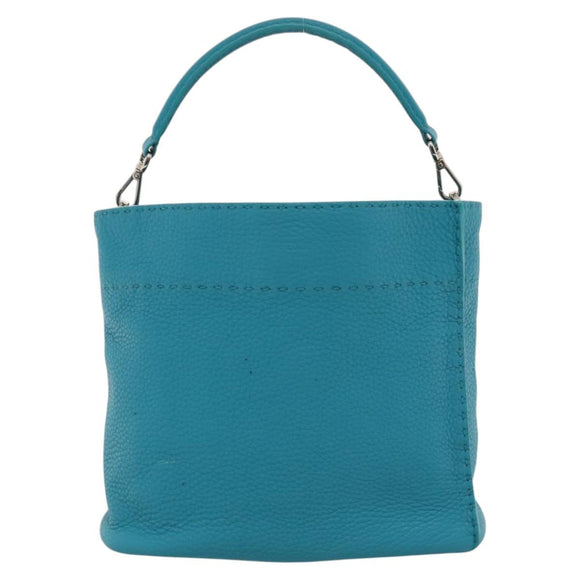 FENDI Anna Shoulder Bag Leather 2way Turquoise Blue Auth mr1226V
