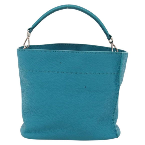 FENDI Anna Shoulder Bag Leather 2way Turquoise Blue Auth mr1226V