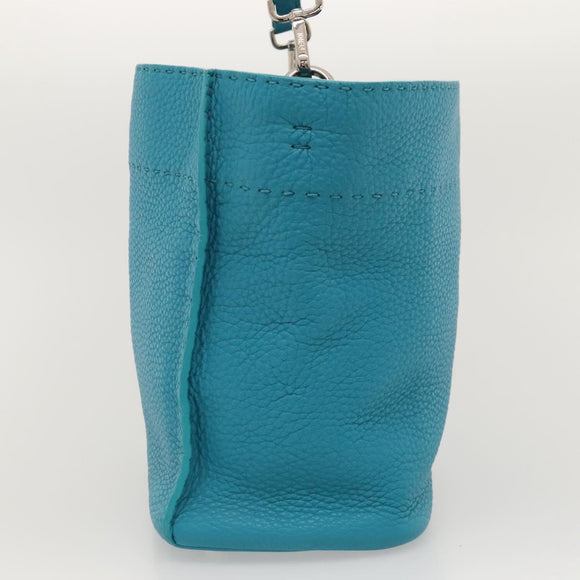 FENDI Anna Shoulder Bag Leather 2way Turquoise Blue Auth mr1226V