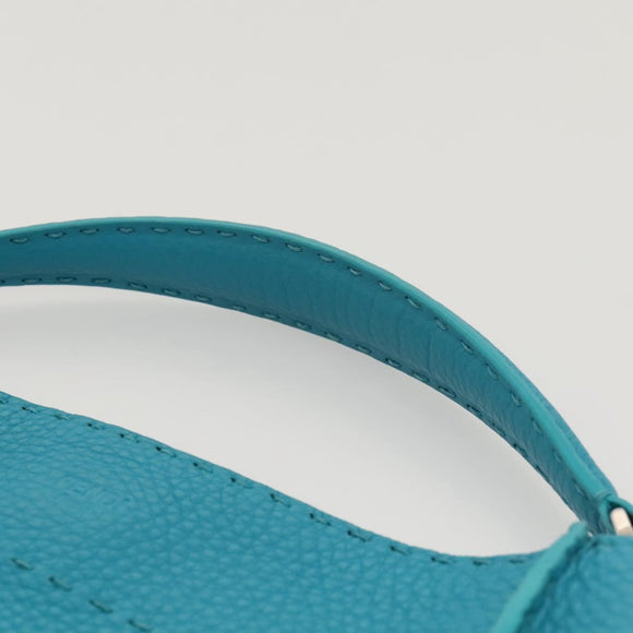 FENDI Anna Shoulder Bag Leather 2way Turquoise Blue Auth mr1226V
