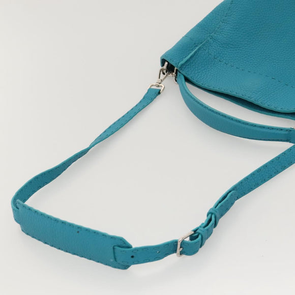 FENDI Anna Shoulder Bag Leather 2way Turquoise Blue Auth mr1226V
