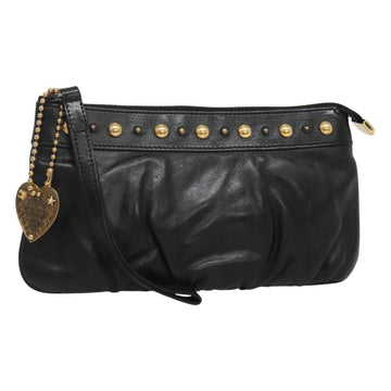 GUCCI Pouch Leather Black Gold 208570 Auth mr1227