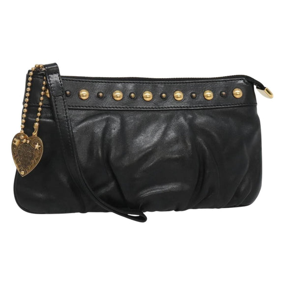 GUCCI Pouch Leather Black Gold 208570 Auth mr1227