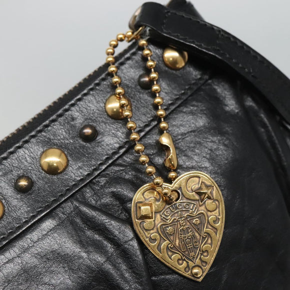 GUCCI Pouch Leather Black Gold 208570 Auth mr1227