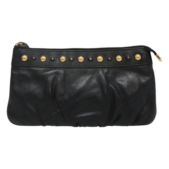 GUCCI Pouch Leather Black Gold 208570 Auth mr1227