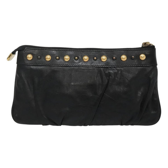 GUCCI Pouch Leather Black Gold 208570 Auth mr1227
