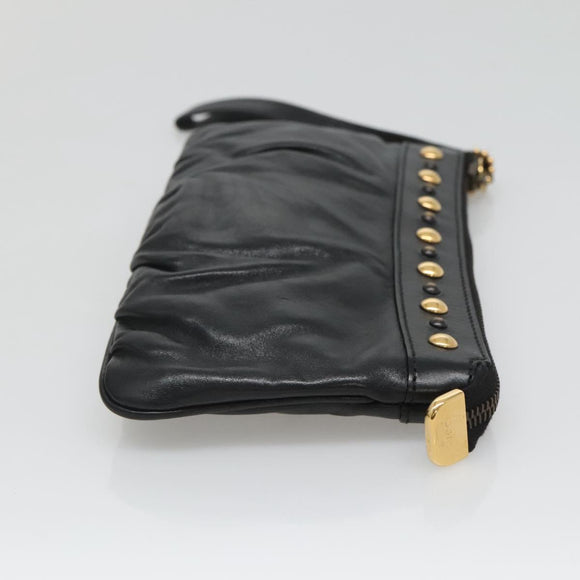GUCCI Pouch Leather Black Gold 208570 Auth mr1227