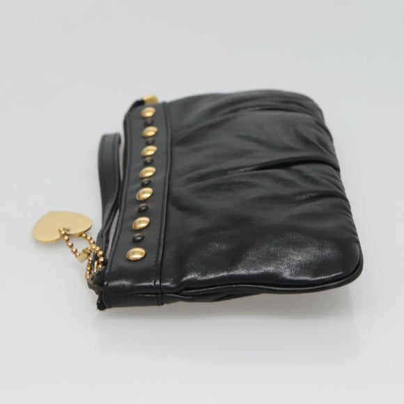 GUCCI Pouch Leather Black Gold 208570 Auth mr1227