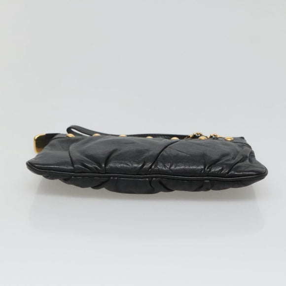 GUCCI Pouch Leather Black Gold 208570 Auth mr1227