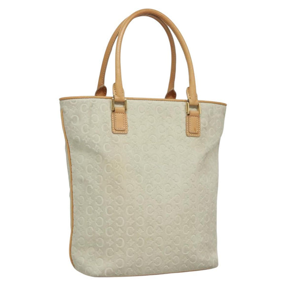 CELINE C Macadam Canvas Tote Bag Suede White Gold Auth mr1231