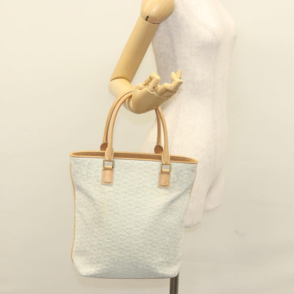 CELINE C Macadam Canvas Tote Bag Suede White Gold Auth mr1231
