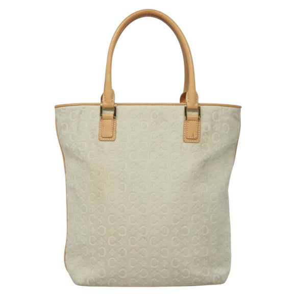 CELINE C Macadam Canvas Tote Bag Suede White Gold Auth mr1231