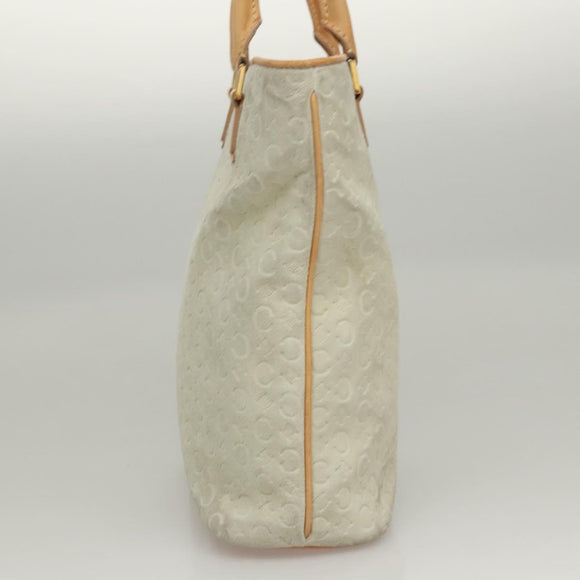 CELINE C Macadam Canvas Tote Bag Suede White Gold Auth mr1231
