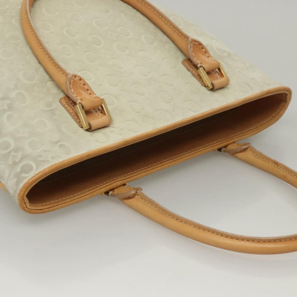 CELINE C Macadam Canvas Tote Bag Suede White Gold Auth mr1231