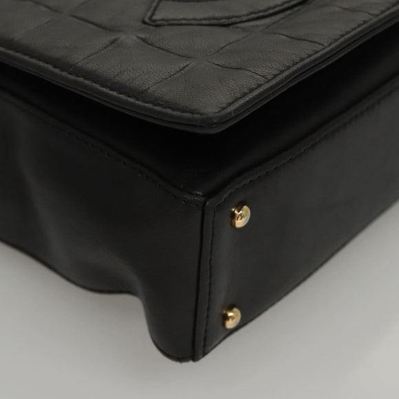 CHANEL Choco Bar line Shoulder Bag Lamb Skin Black CC Auth mr1233