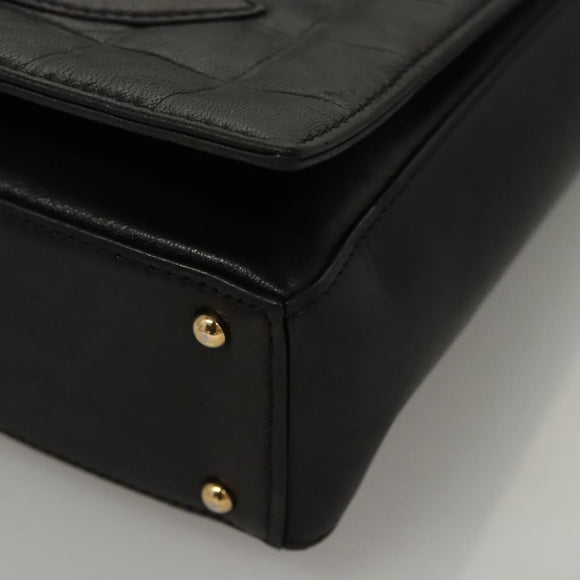 CHANEL Choco Bar line Shoulder Bag Lamb Skin Black CC Auth mr1233