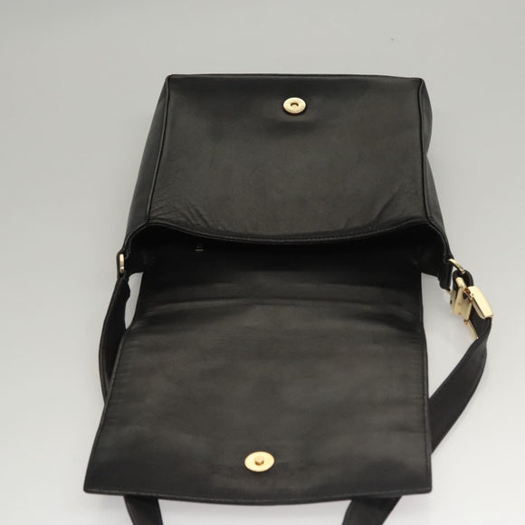 CHANEL Choco Bar line Shoulder Bag Lamb Skin Black CC Auth mr1233