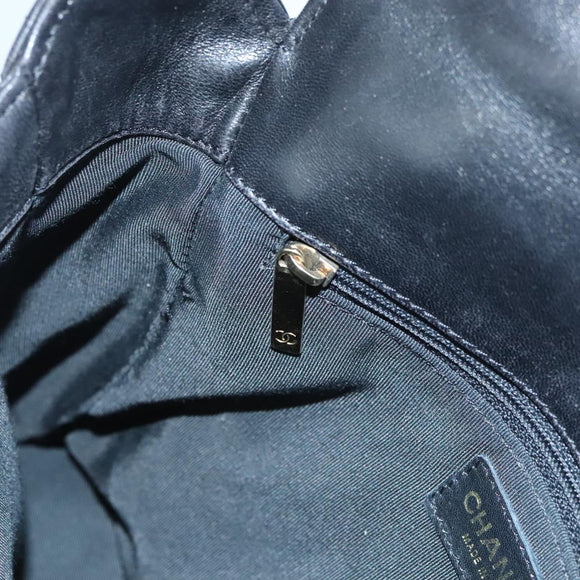 CHANEL Choco Bar line Shoulder Bag Lamb Skin Black CC Auth mr1233