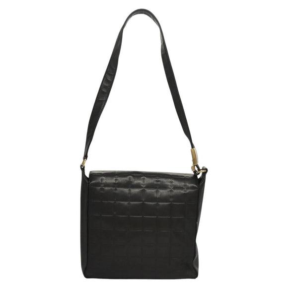 CHANEL Choco Bar line Shoulder Bag Lamb Skin Black CC Auth mr1233