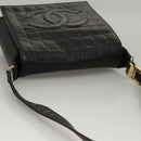 CHANEL Choco Bar line Shoulder Bag Lamb Skin Black CC Auth mr1233-6