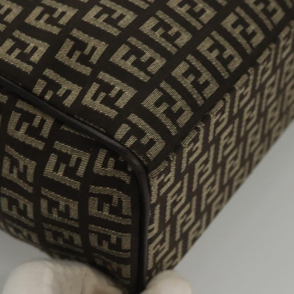 FENDI Zucchino Canvas Tote Bag Brown Silver Auth mr1240