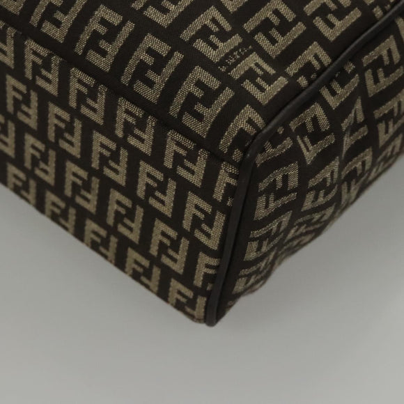 FENDI Zucchino Canvas Tote Bag Brown Silver Auth mr1240