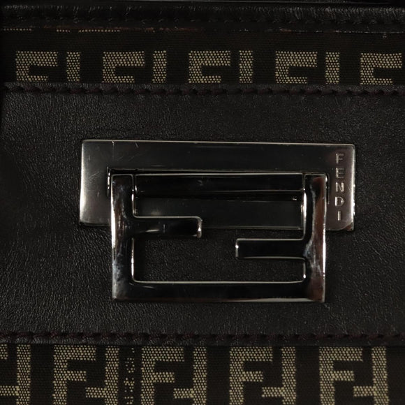 FENDI Zucchino Canvas Tote Bag Brown Silver Auth mr1240