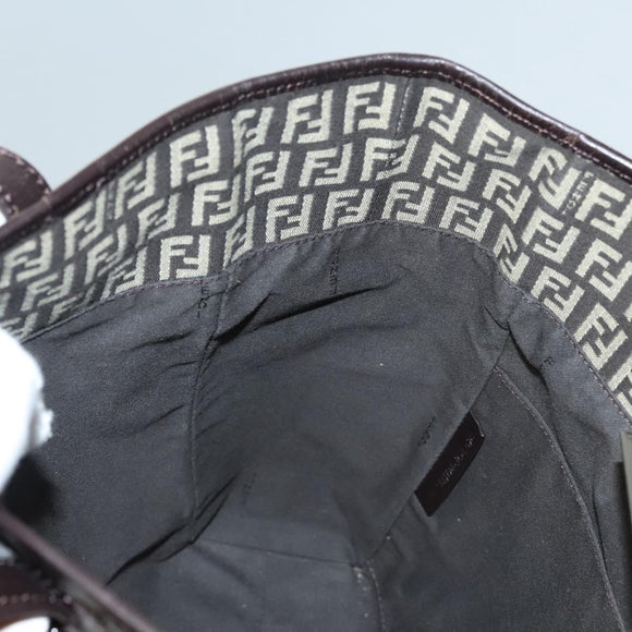 FENDI Zucchino Canvas Tote Bag Brown Silver Auth mr1240