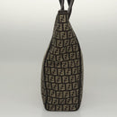FENDI Zucchino Canvas Tote Bag Brown Silver Auth mr1240-3