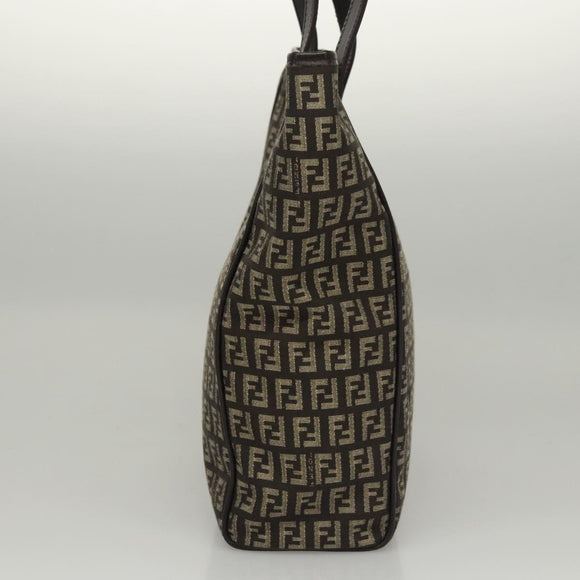 FENDI Zucchino Canvas Tote Bag Brown Silver Auth mr1240