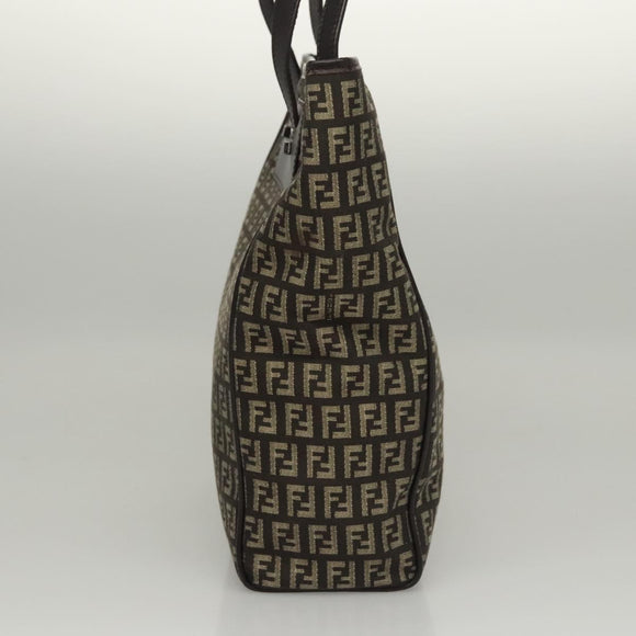 FENDI Zucchino Canvas Tote Bag Brown Silver Auth mr1240
