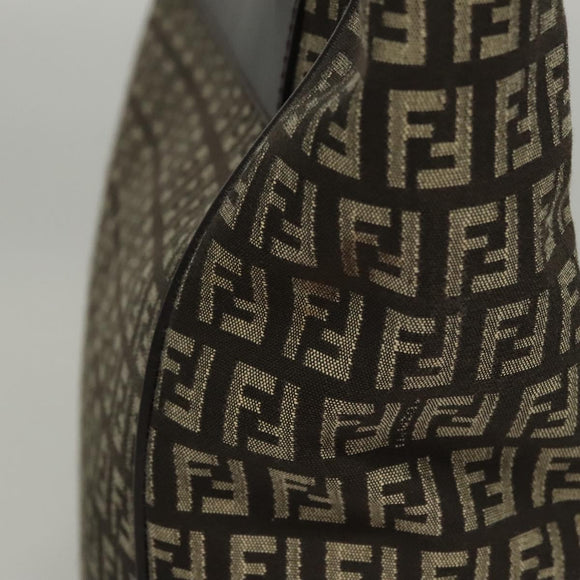 FENDI Zucchino Canvas Tote Bag Brown Silver Auth mr1240