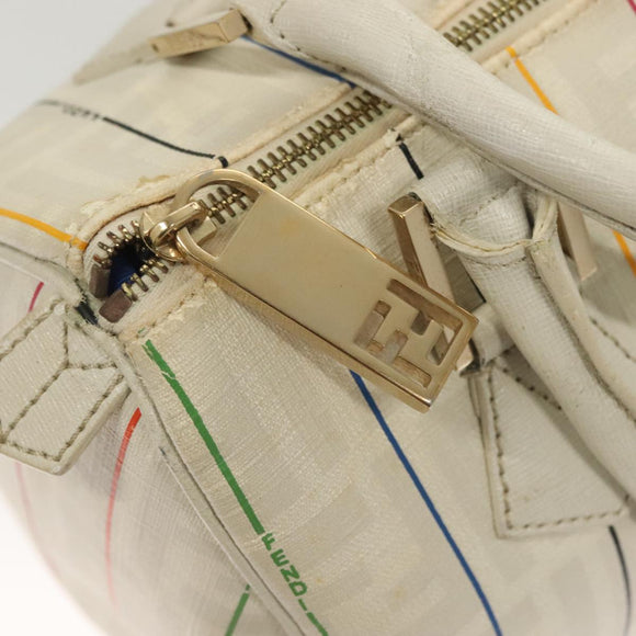 FENDI Zucca Canvas Boston Bag PVC White Gold Auth mr1249