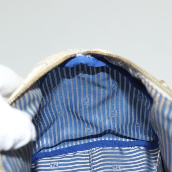 FENDI Zucca Canvas Boston Bag PVC White Gold Auth mr1249