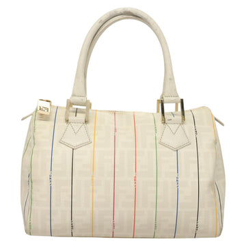 FENDI Zucca Canvas Boston Bag PVC White Gold Auth mr1249 - 0