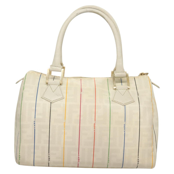 FENDI Zucca Canvas Boston Bag PVC White Gold Auth mr1249
