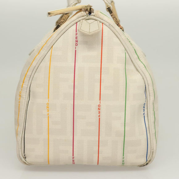 FENDI Zucca Canvas Boston Bag PVC White Gold Auth mr1249