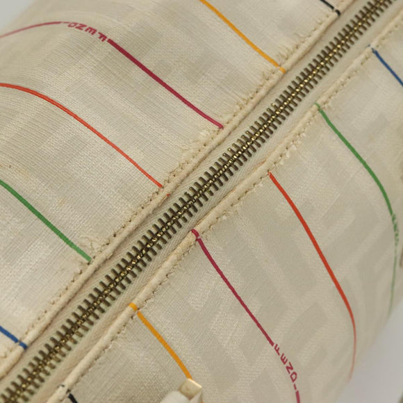 FENDI Zucca Canvas Boston Bag PVC White Gold Auth mr1249