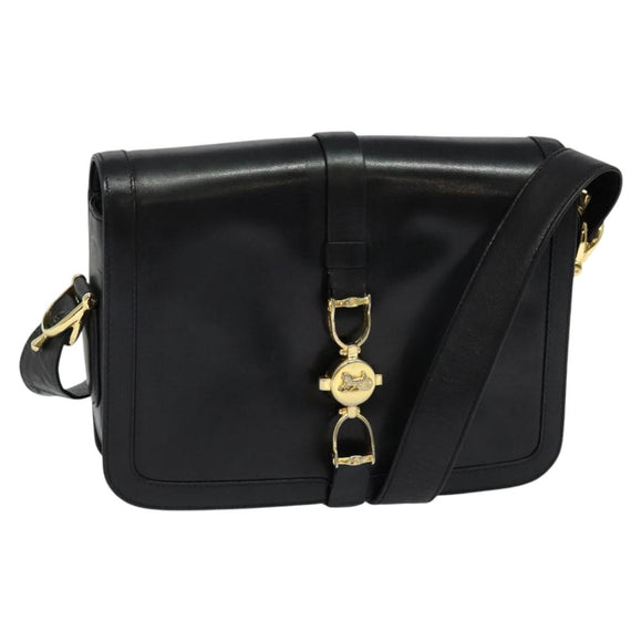 CELINE Shoulder Bag Leather Black Gold Auth mr1261