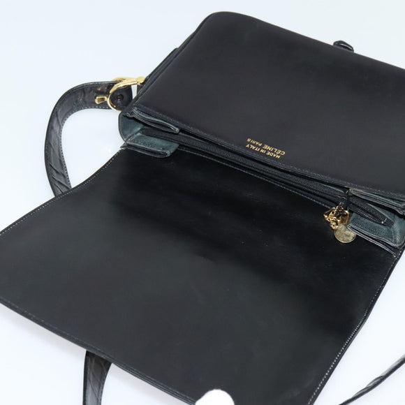 CELINE Shoulder Bag Leather Black Gold Auth mr1261