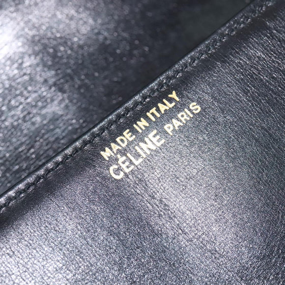 CELINE Shoulder Bag Leather Black Gold Auth mr1261
