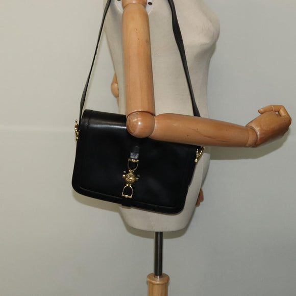 CELINE Shoulder Bag Leather Black Gold Auth mr1261