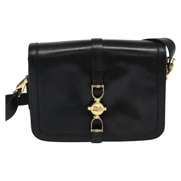 CELINE Shoulder Bag Leather Black Gold Auth mr1261
