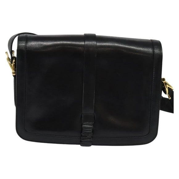 CELINE Shoulder Bag Leather Black Gold Auth mr1261