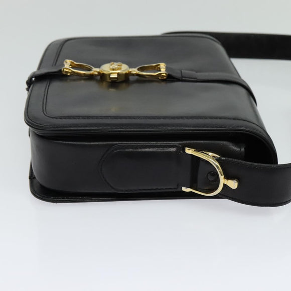 CELINE Shoulder Bag Leather Black Gold Auth mr1261