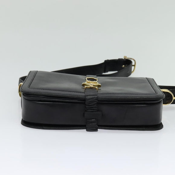 CELINE Shoulder Bag Leather Black Gold Auth mr1261