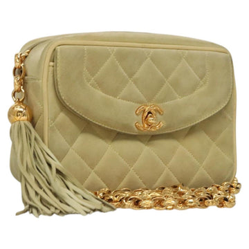 CHANEL Matelasse Chain Shoulder Bag Suede Light Yellow CC Auth mr1272