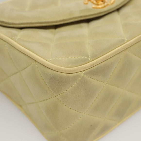 CHANEL Matelasse Chain Shoulder Bag Suede Light Yellow CC Auth mr1272